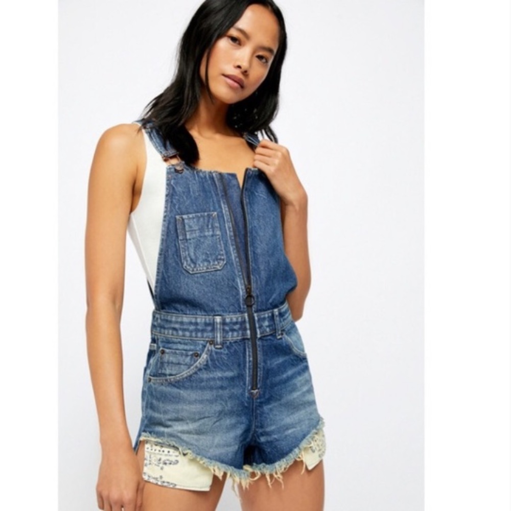 Free people sunkissed denim short overalls, size 10